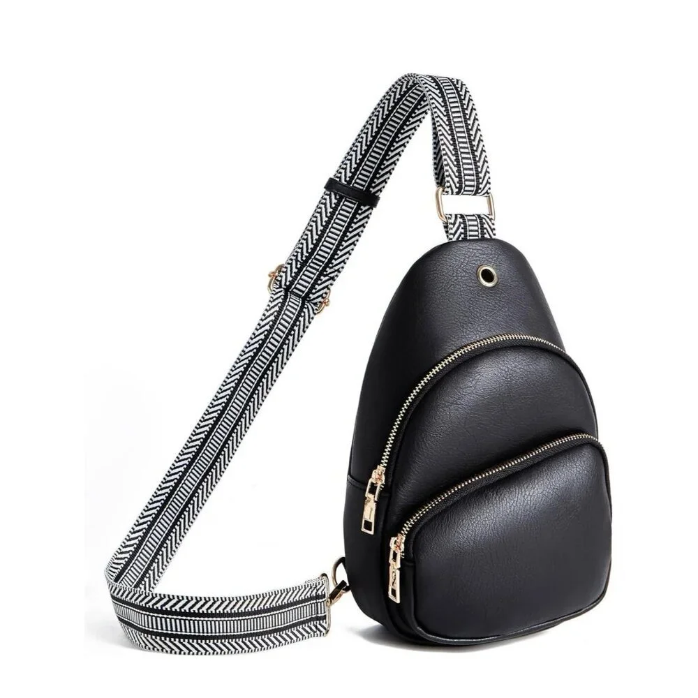 Black Faux Leather Sling Bag - New - Picture 1 of 5